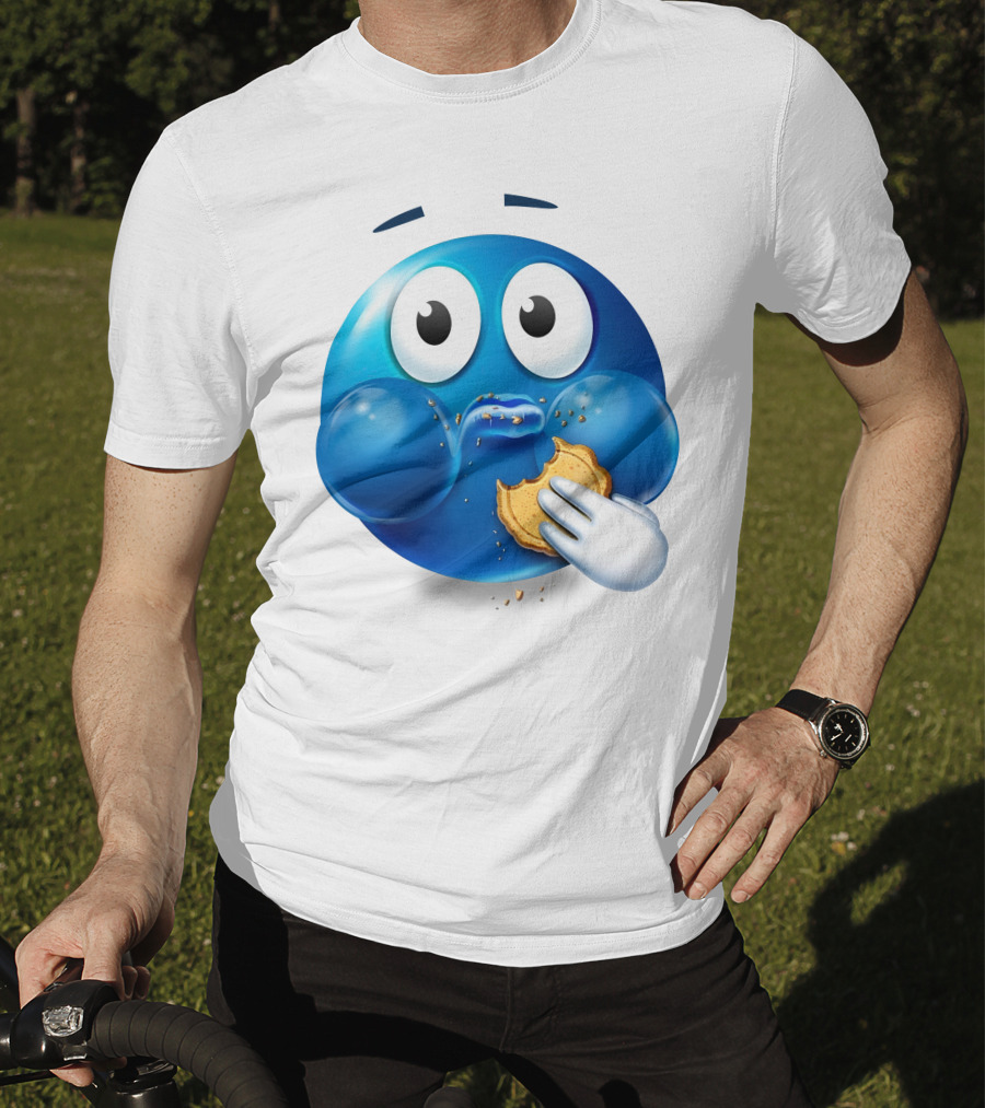 Cookie Muncher Blue Emoji With Crumbs T-Shirt
