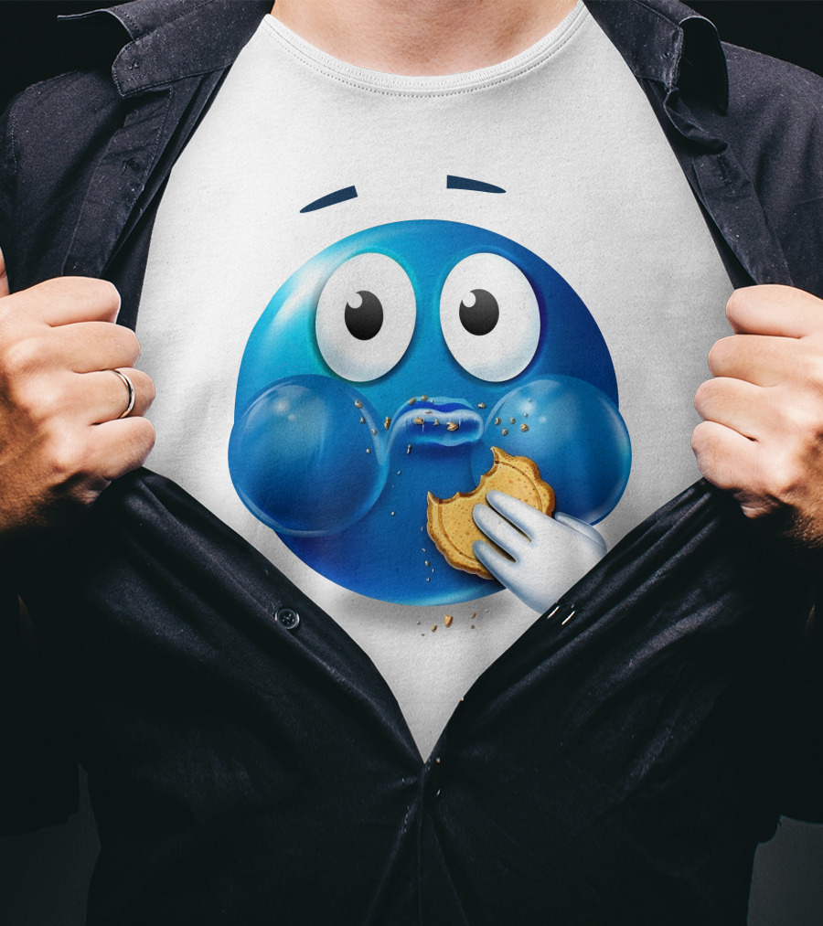 Cookie Muncher Blue Emoji With Crumbs T-Shirt