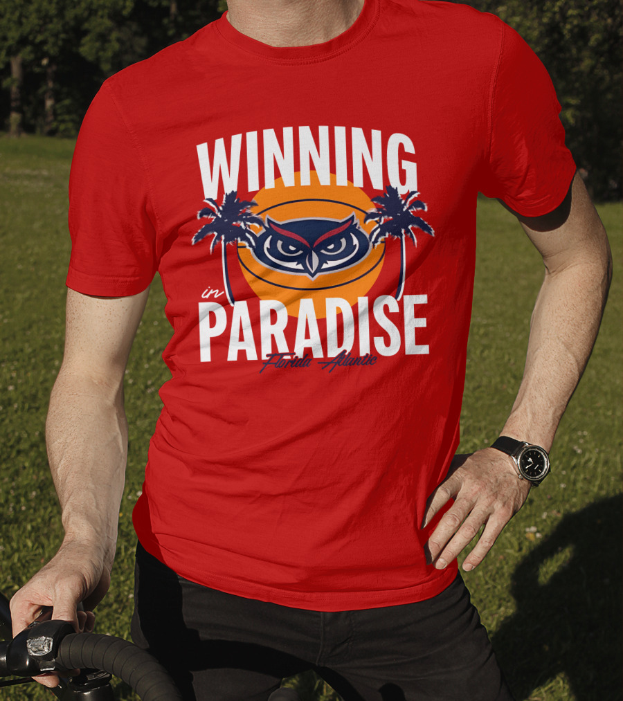 Winning In Paradise Florida Atlantic Owl Sunset Palms T-Shirt