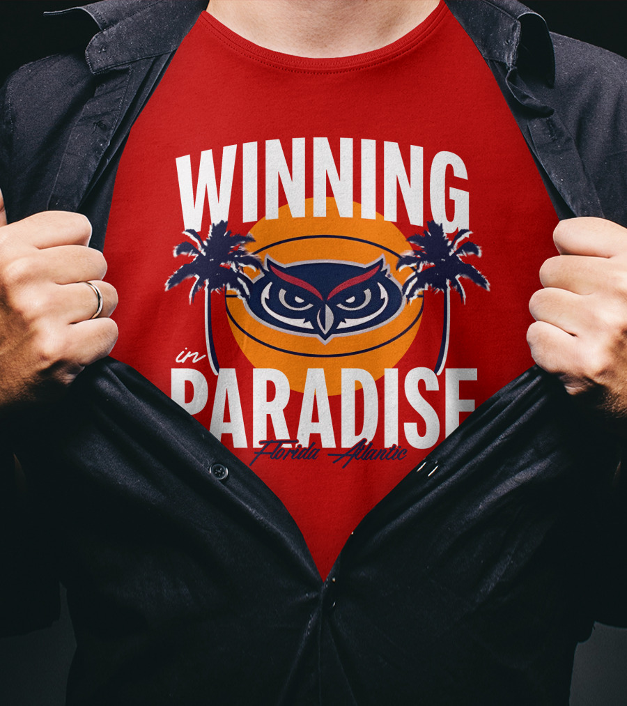 Winning In Paradise Florida Atlantic Owl Sunset Palms T-Shirt