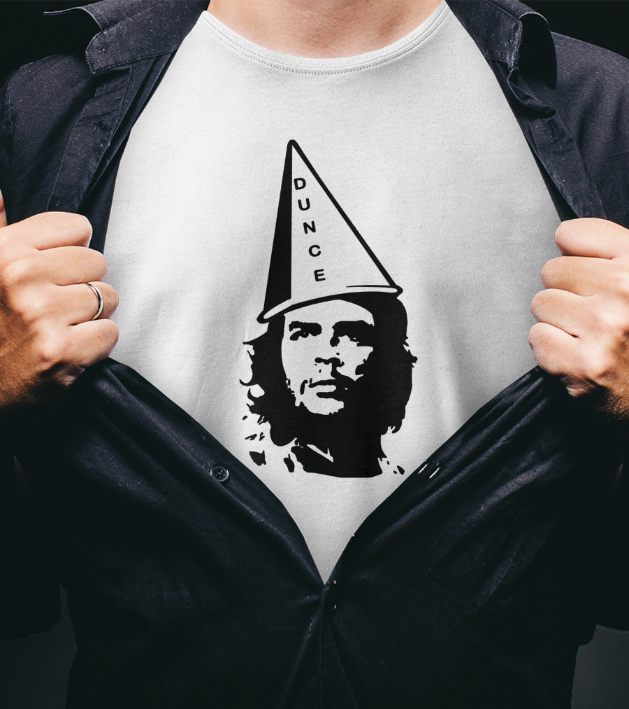 Dunce Guevara Satirical Design With Iconic Figure Wearing Dunce Cap T-Shirt