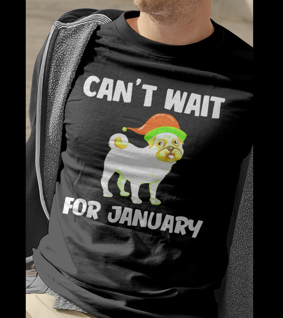 Can't Wait For January Pug IN Festive Hat T-Shirt