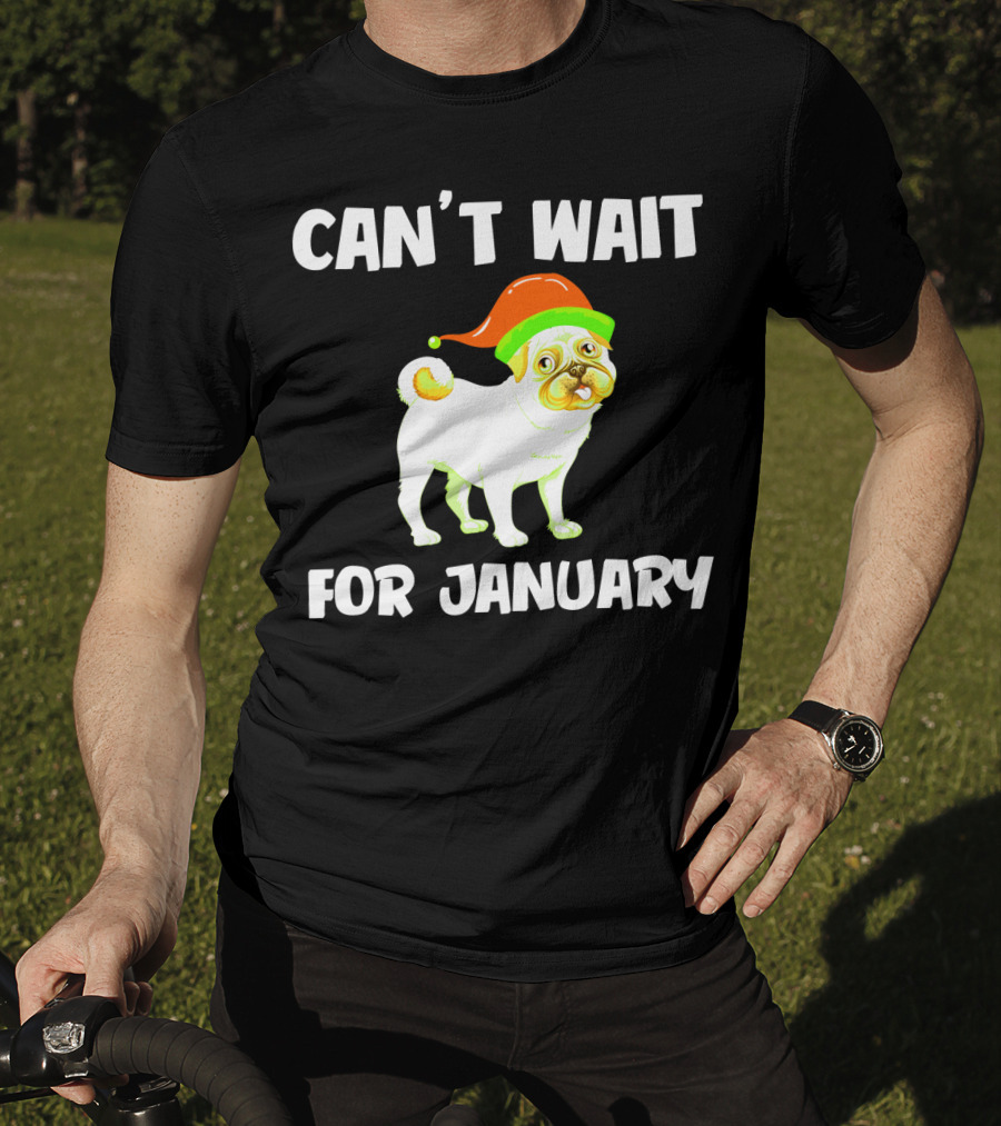 Can't Wait For January Pug IN Festive Hat T-Shirt