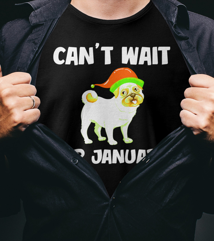 Can't Wait For January Pug IN Festive Hat T-Shirt