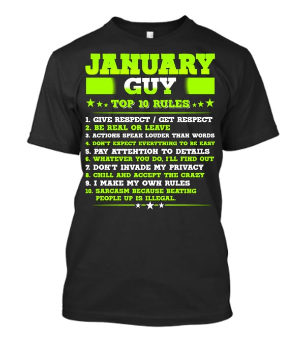 Cool January Guy Top 10 Rules Birthday T-Shirt