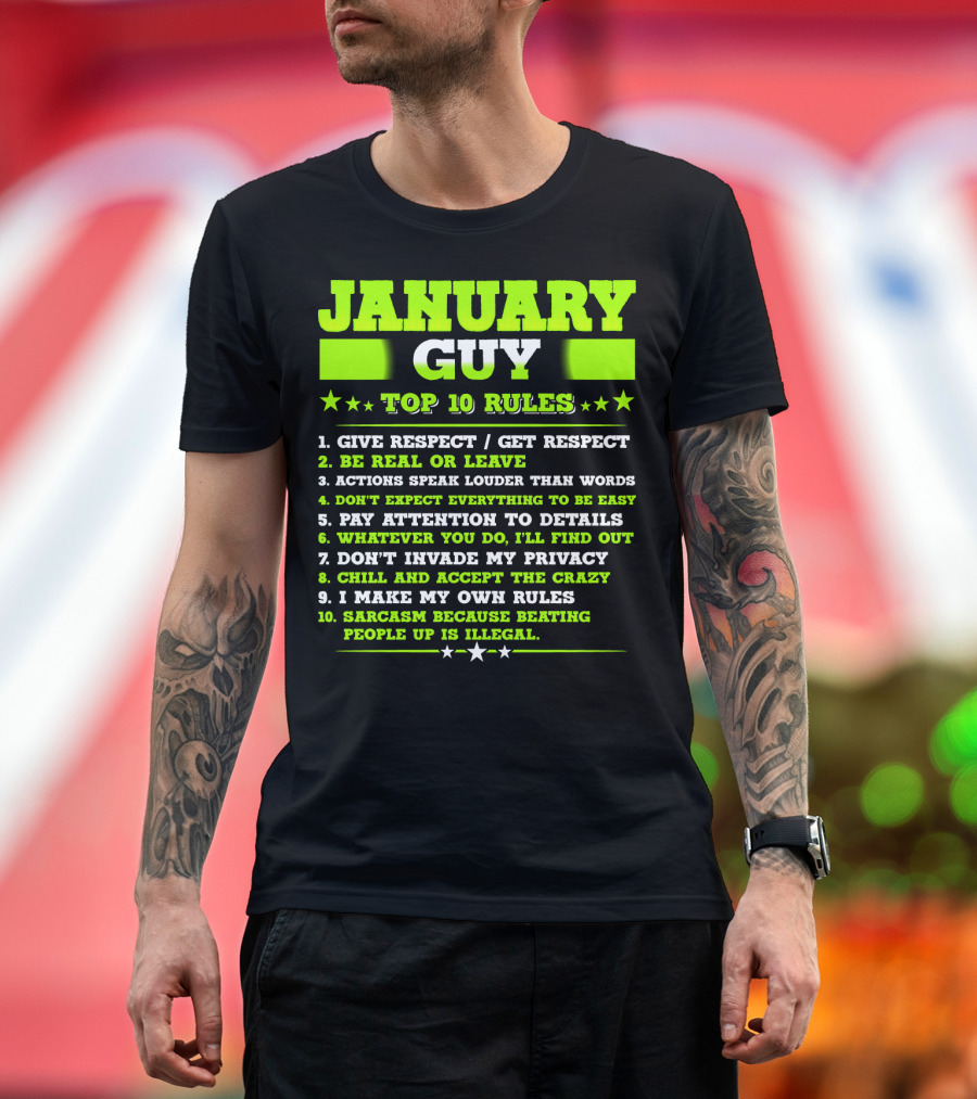 Cool January Guy Top 10 Rules Birthday T-Shirt