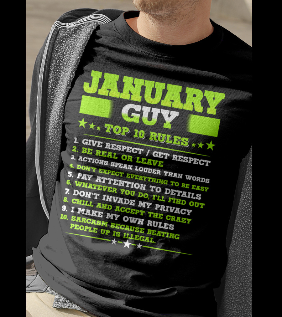 Cool January Guy Top 10 Rules Birthday T-Shirt