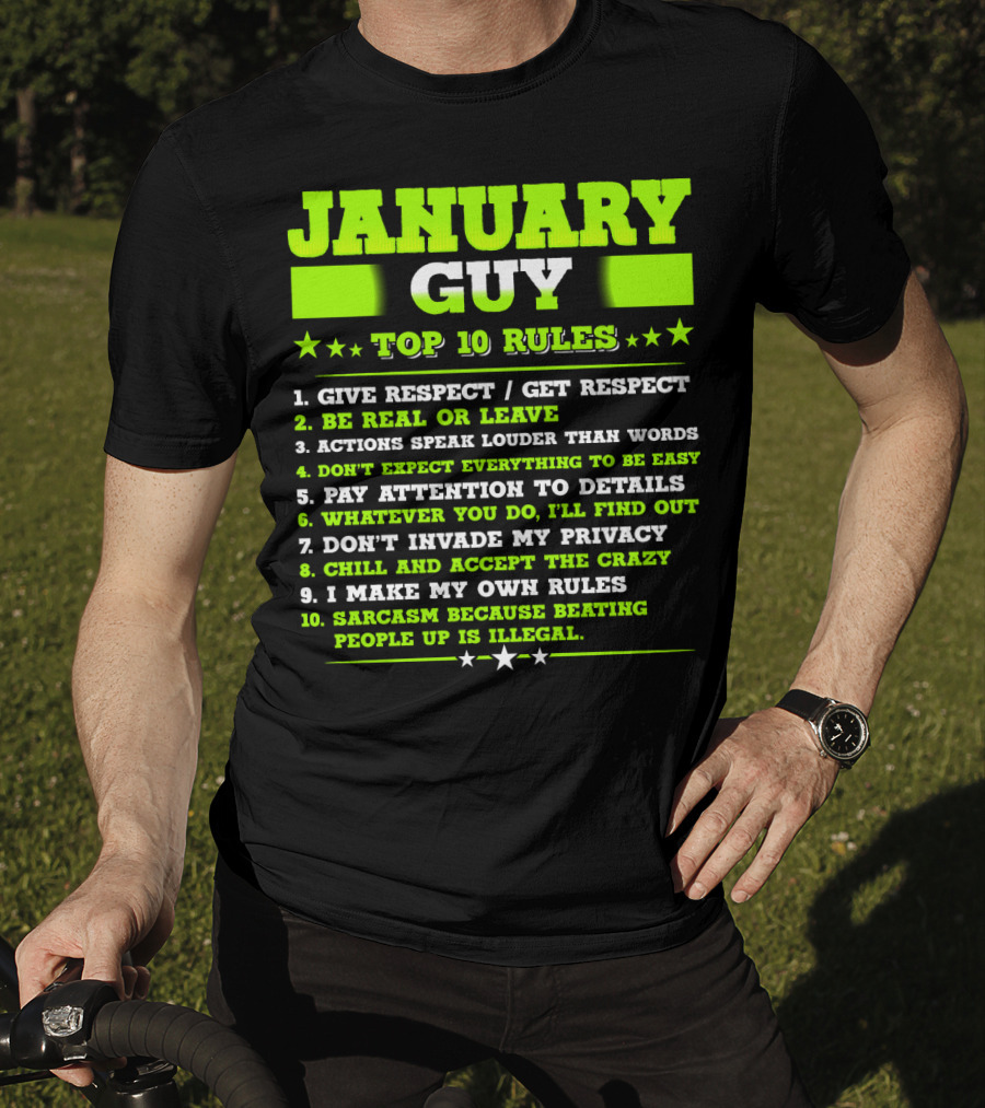 Cool January Guy Top 10 Rules Birthday T-Shirt