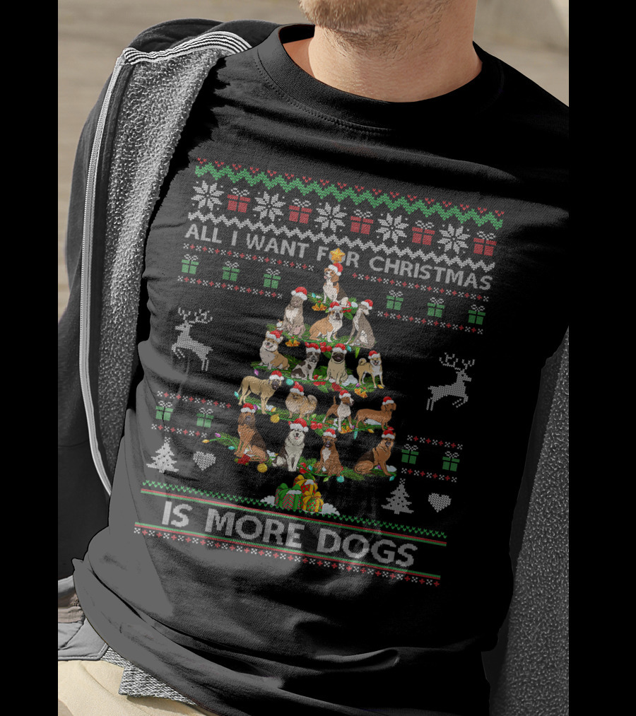 Christmas Ugly Sweater Dog Lover All I Want Is More Dogs T-Shirt