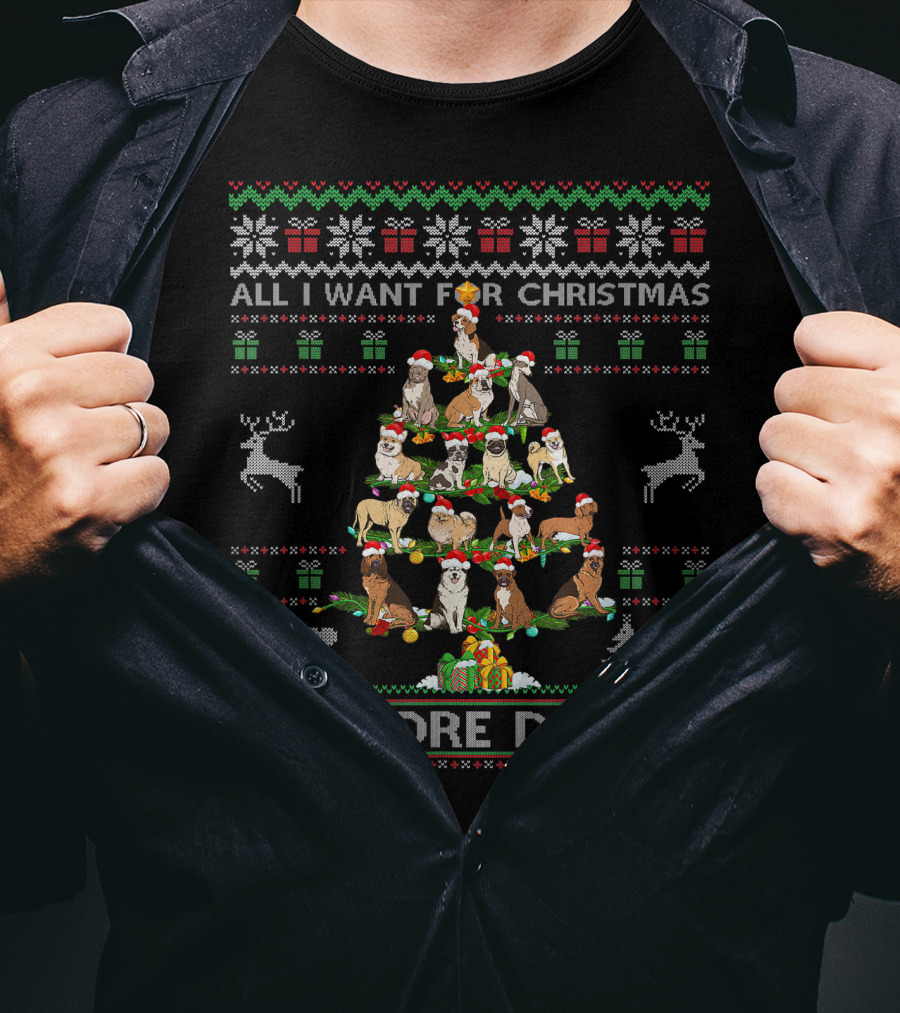 Christmas Ugly Sweater Dog Lover All I Want Is More Dogs T-Shirt
