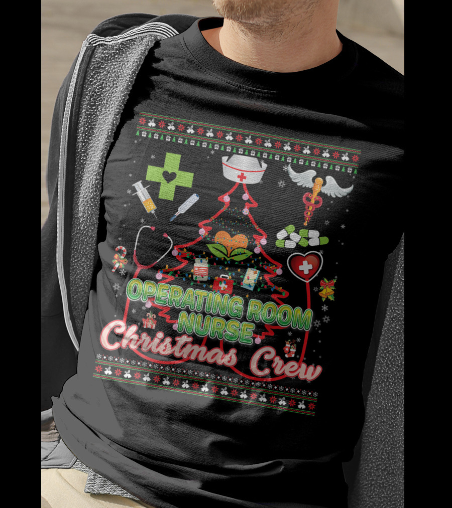 Operating Room Nurse Christmas Crew Tree Stethoscope Holiday Symbols T-Shirt