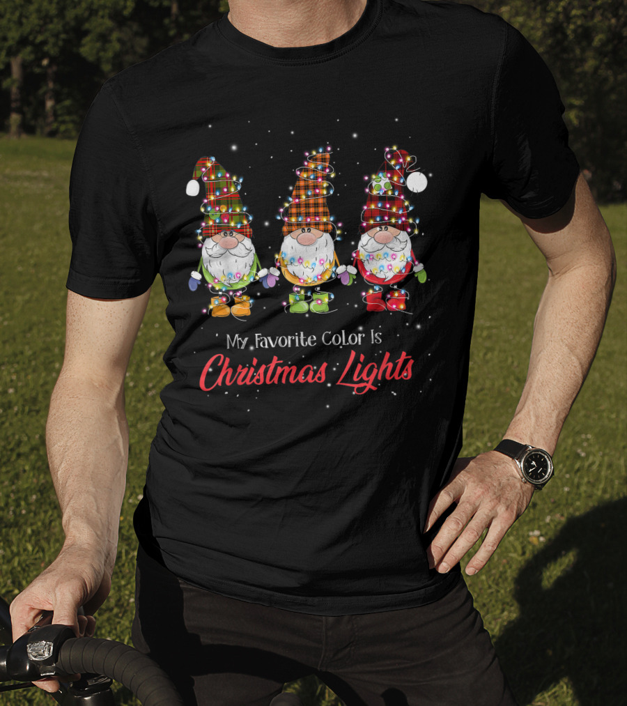 My Favorite Color Is Christmas Lights Gnomies Gnome Buffalo Plaid Trio T-Shirt