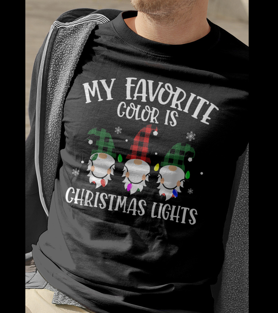 My Favorite Color Is Christmas Lights Gnome Buffalo Plaid T-Shirt