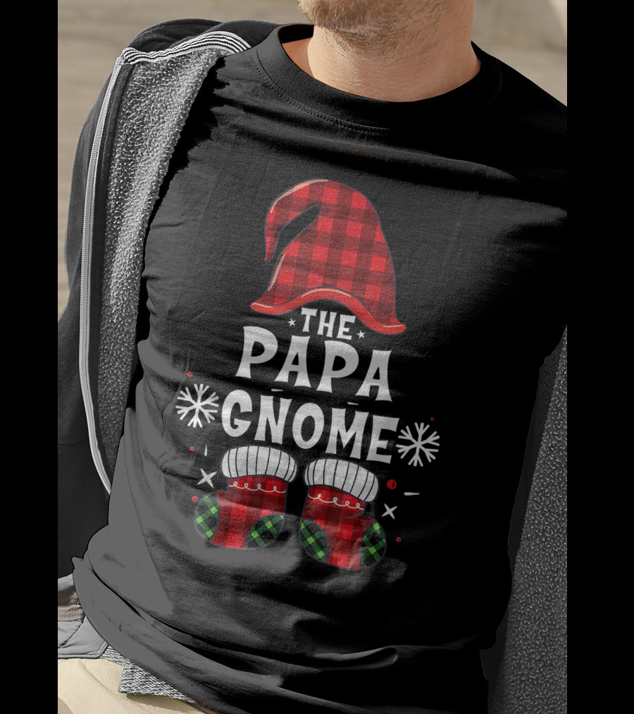 Papa Gnome Buffalo Plaid Christmas Family Matching T-Shirt