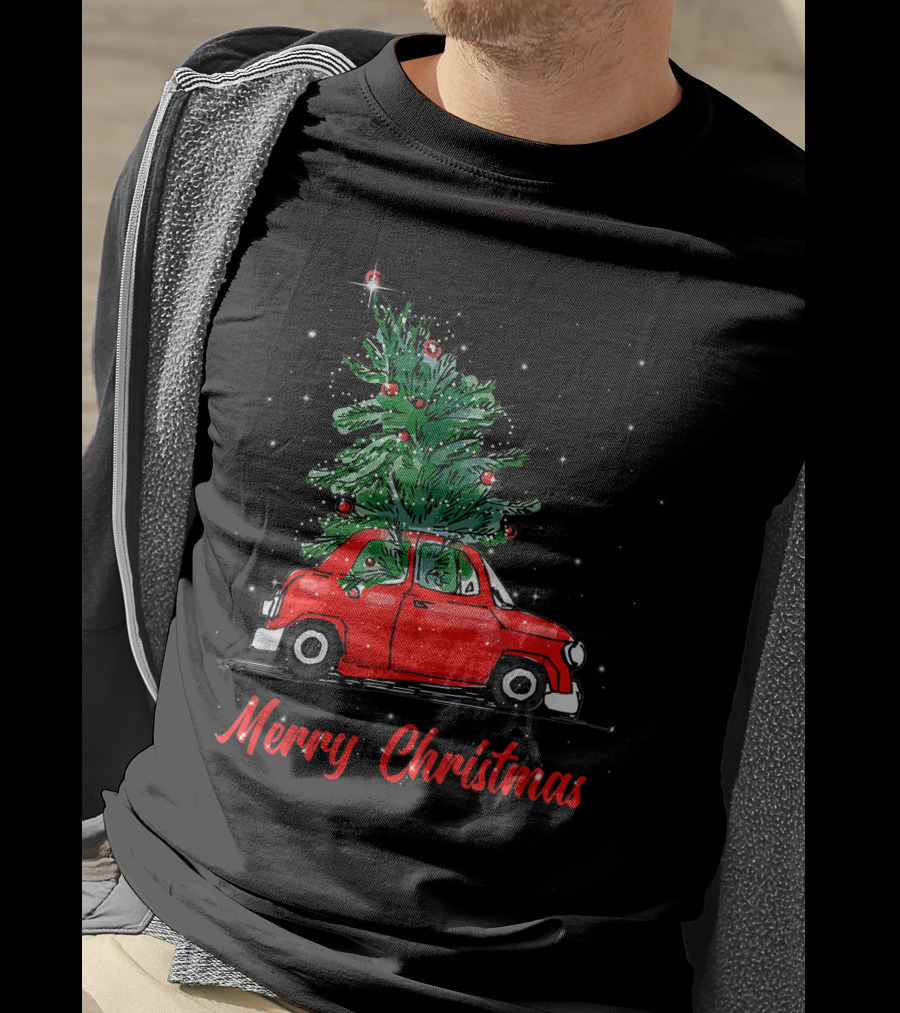 Merry Christmas Red Truck With Christmas Tree Pajama Gifts T-Shirt