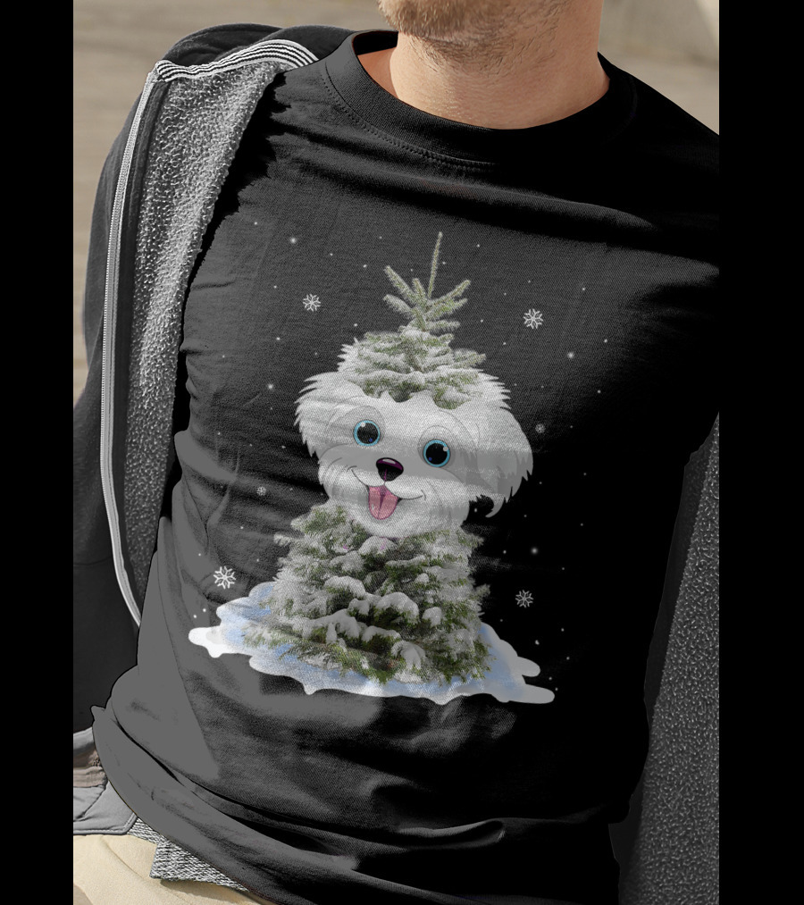 Maltipoo Christmas Tree Funny Snow Holiday Gifts T-Shirt