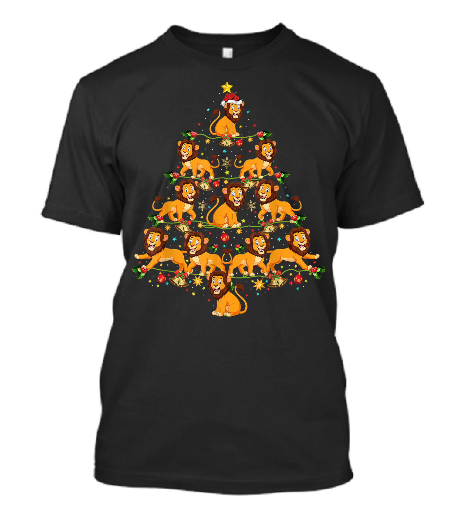 Lion Lover Xmas Matching Santa Lion Christmas Tree Holiday Decoration T-Shirt