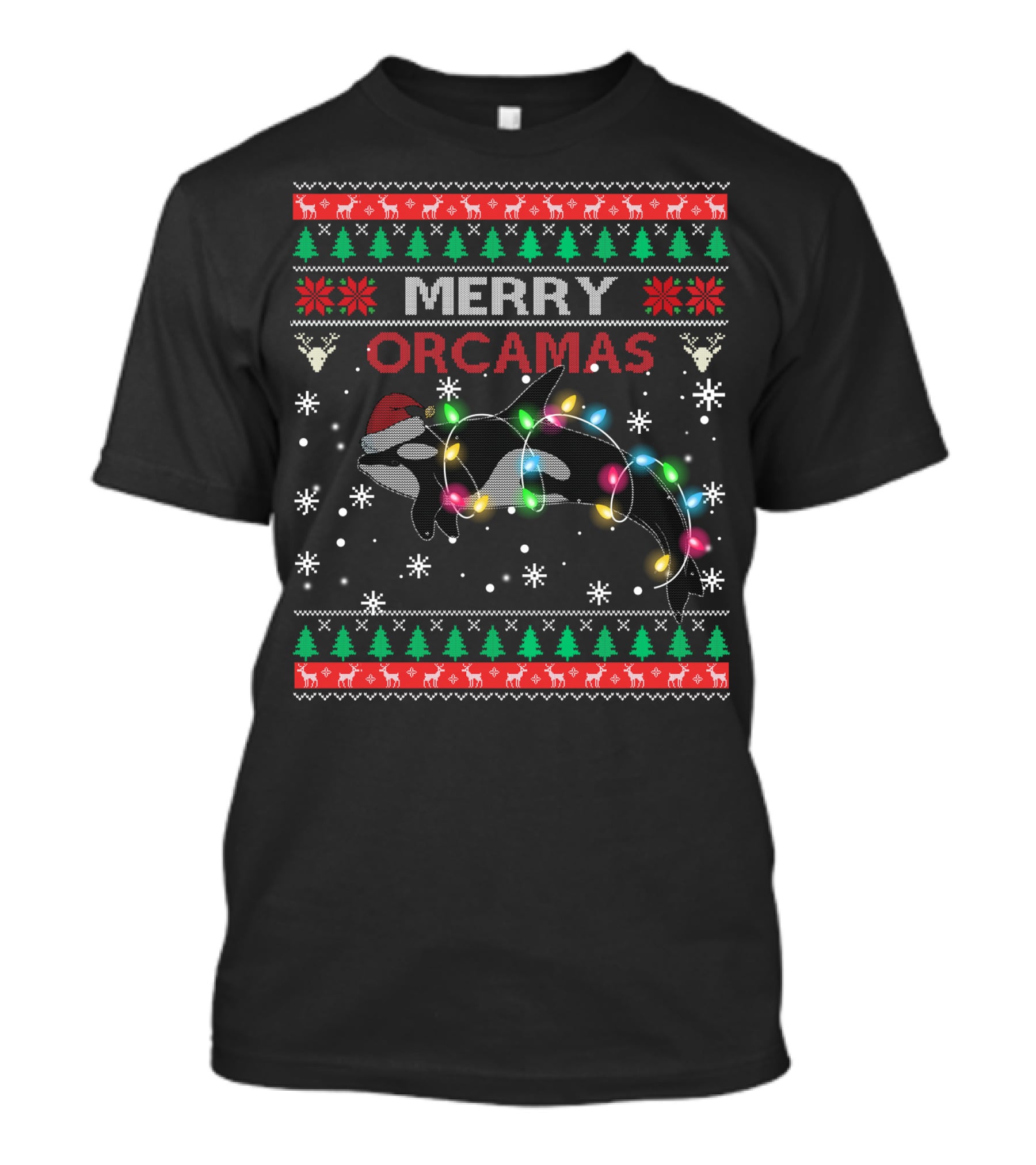 Merry Orcamas Santa Claus Killer Whale Ugly Xmas T-Shirt