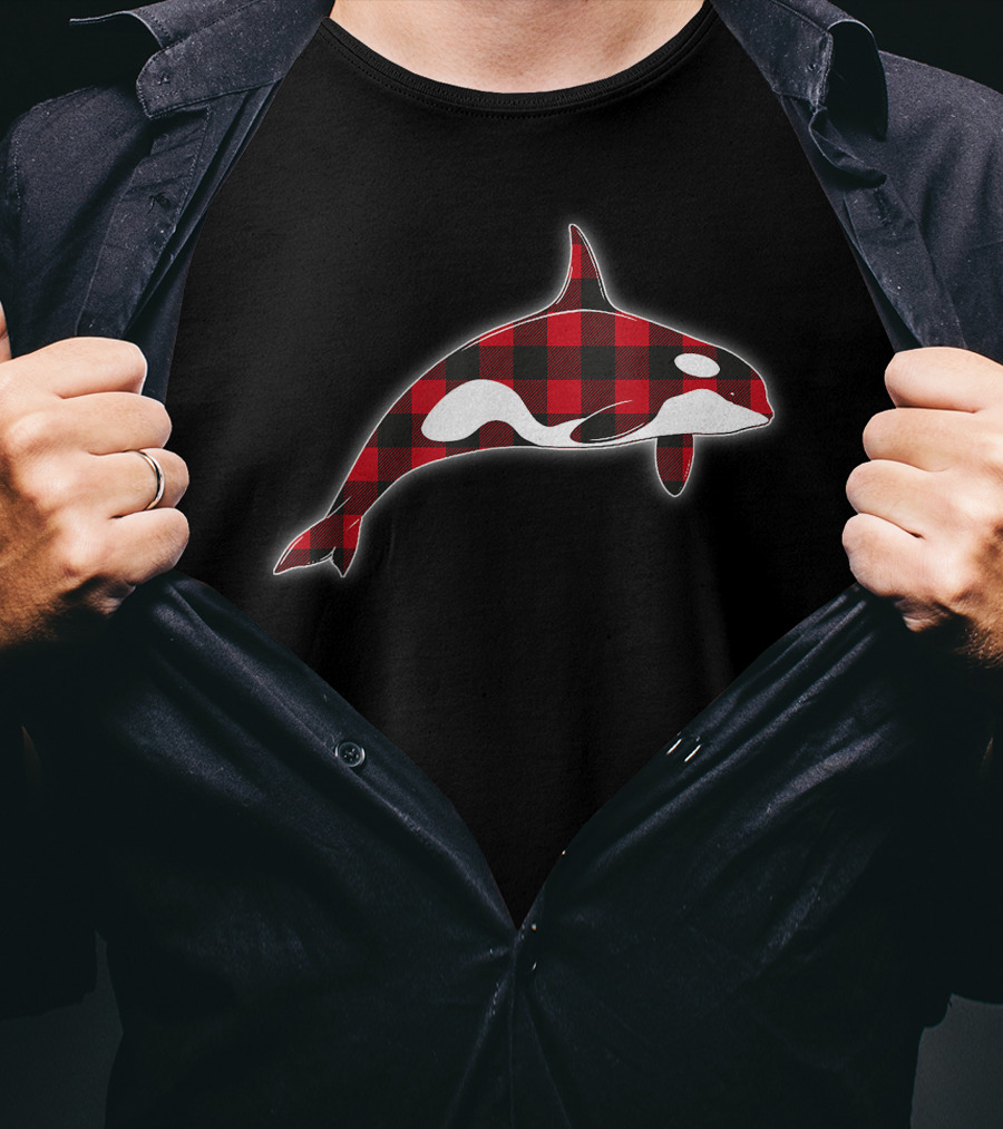 Red Plaid Orca Whales Lover Holiday Matching Family Christmas T-Shirt