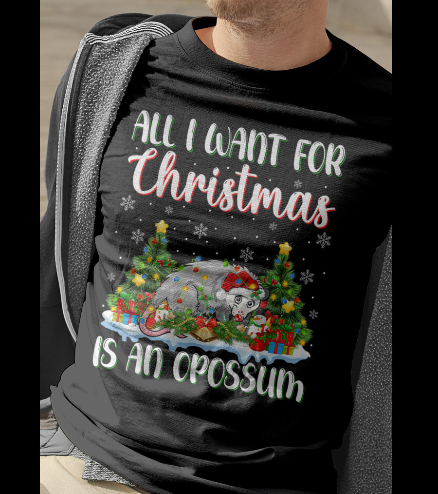 All I Want For Christmas Is An Opossum Xmas Lighting Santa T-Shirt
