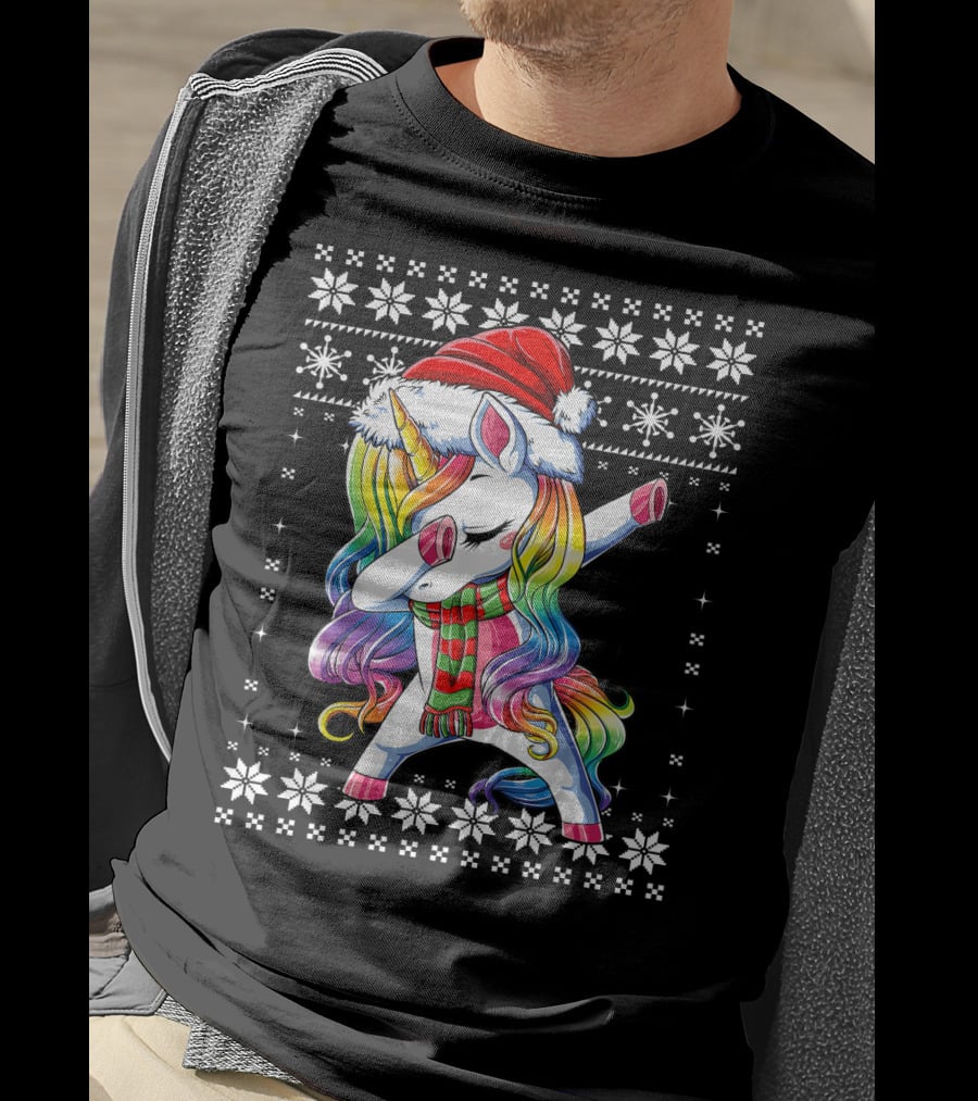 Unicorn Dabbing Santa Christmas T-Shirt