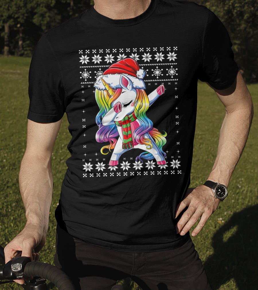 Unicorn Dabbing Santa Christmas T-Shirt