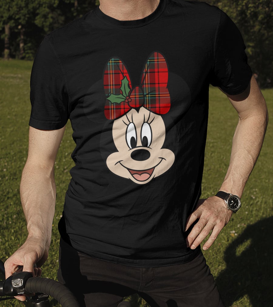 Minnie Mouse Red Plaid Bow With Holly Disney T-Shirt
