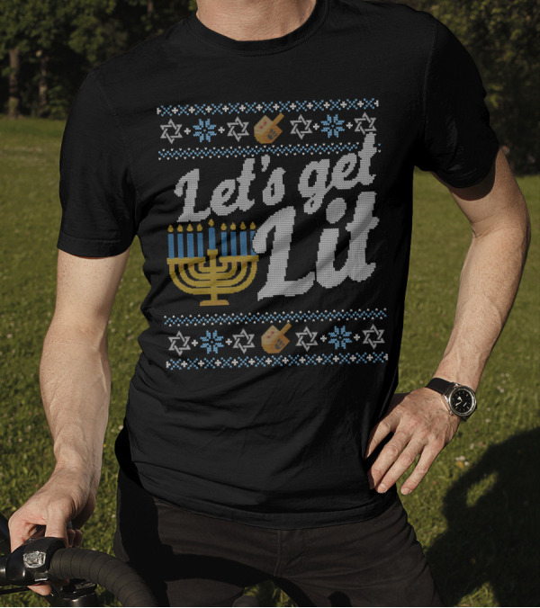 Let's Get Lit Menorah Hanukkah Dreidel Star Of David T-Shirt