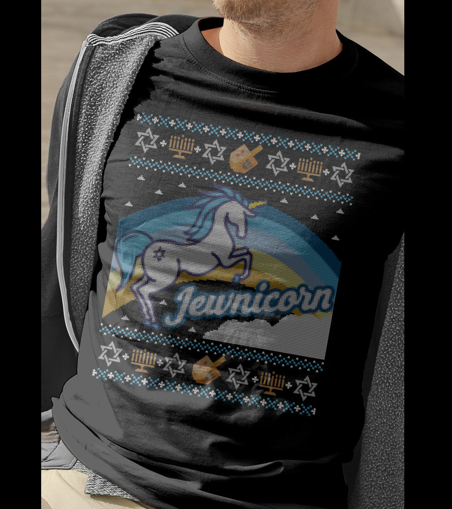 Jewnicorn Hanukkah Festive Unicorn With Menorah And Dreidel T-Shirt
