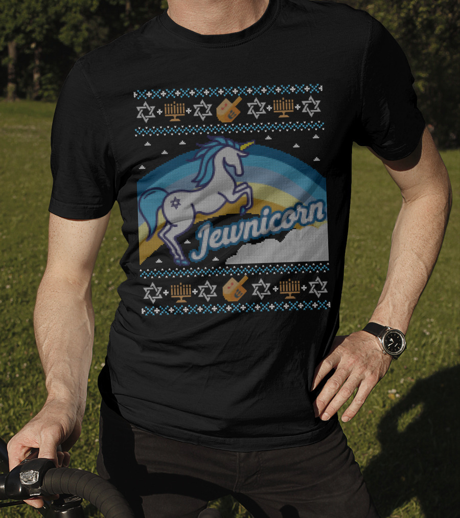 Jewnicorn Hanukkah Festive Unicorn With Menorah And Dreidel T-Shirt