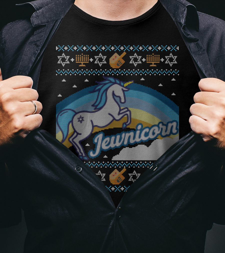 Jewnicorn Hanukkah Festive Unicorn With Menorah And Dreidel T-Shirt