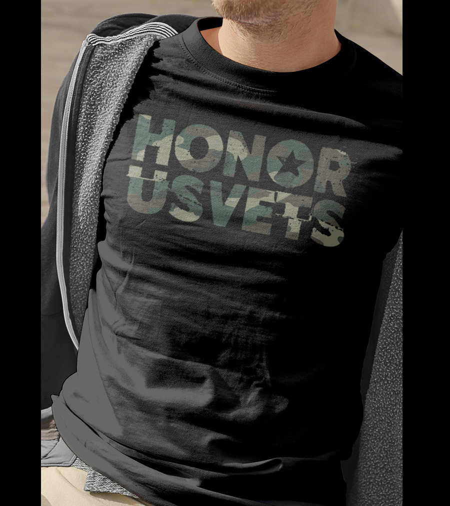HONORUSVETS Make Camo Your Cause Camouflage Star Text T-Shirt