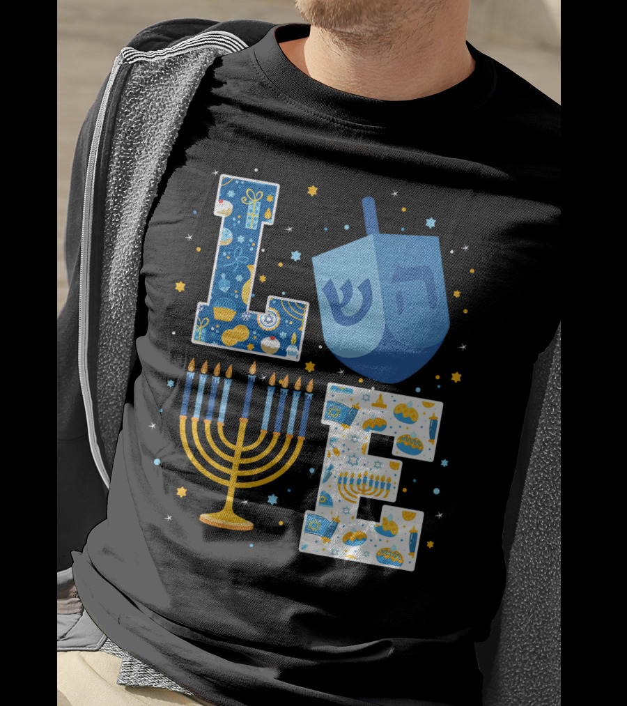 LOVE Hanukkah Dreidel Menorah Chanukah T-Shirt