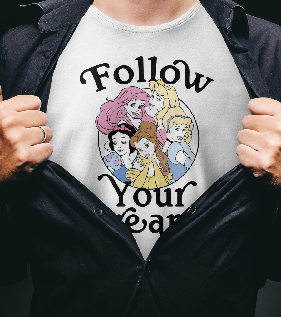 Disney Princess Follow Your Dreams Belle Ariel Aurora Cinderella Snow White 1991 T-Shirt