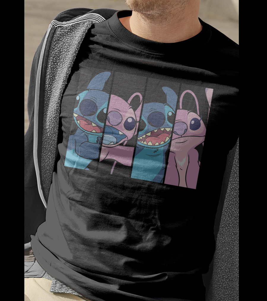 Disney Lilo And Stitch Boxed Faces Patchwork Characters T-Shirt