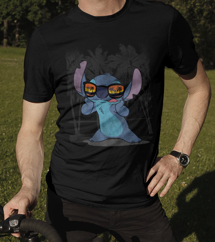 Stitch With Sunglasses Palm Trees Lilo And Stitch Hawaii Disney T-Shirt