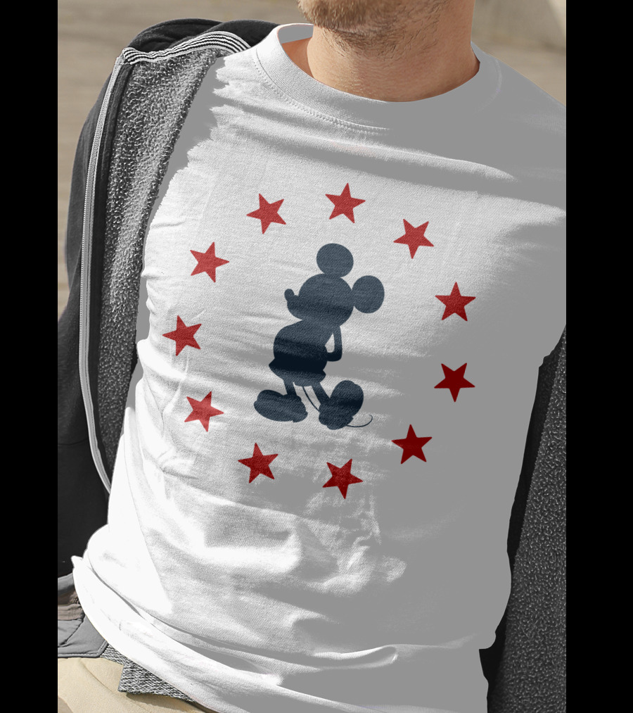 Disney Mickey Mouse Silhouette With Patriotic Red Stars T-Shirt