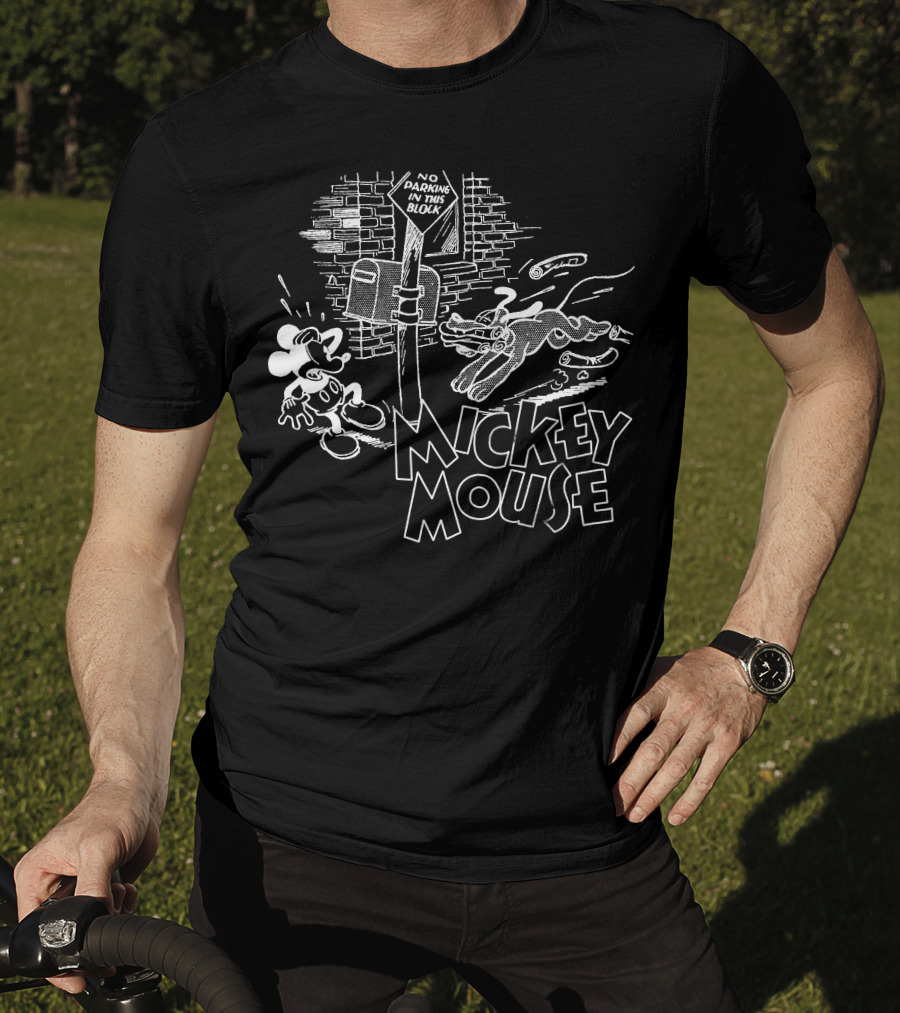 Mickey Mouse Street Comic No Parking Sign T-Shirt