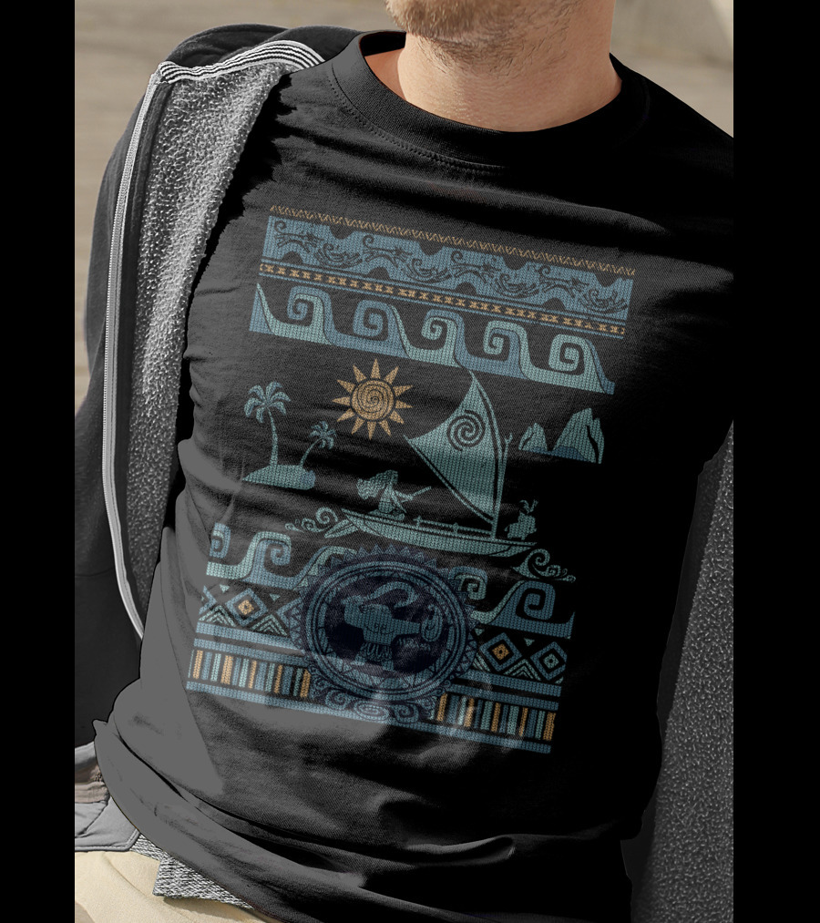 Disney Moana Boat Waves Maui Ugly Xmas T-Shirt