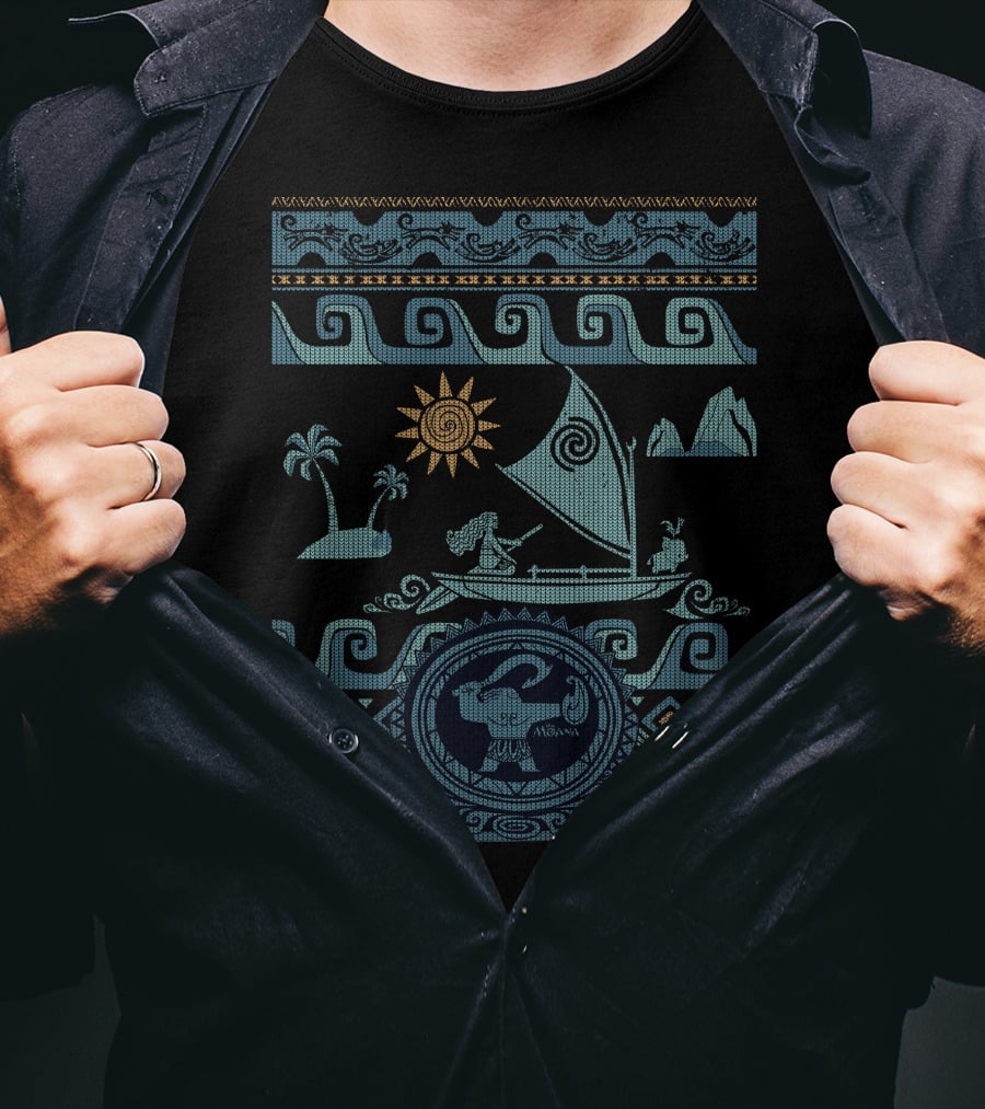Disney Moana Boat Waves Maui Ugly Xmas T-Shirt