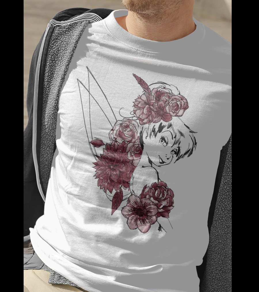 Disney Peter Pan Tinkerbell Red Floral Outline T-Shirt