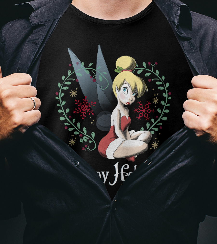 Disney Peter Pan Tinkerbell Happy Holidays Christmas Snowflakes T-Shirt