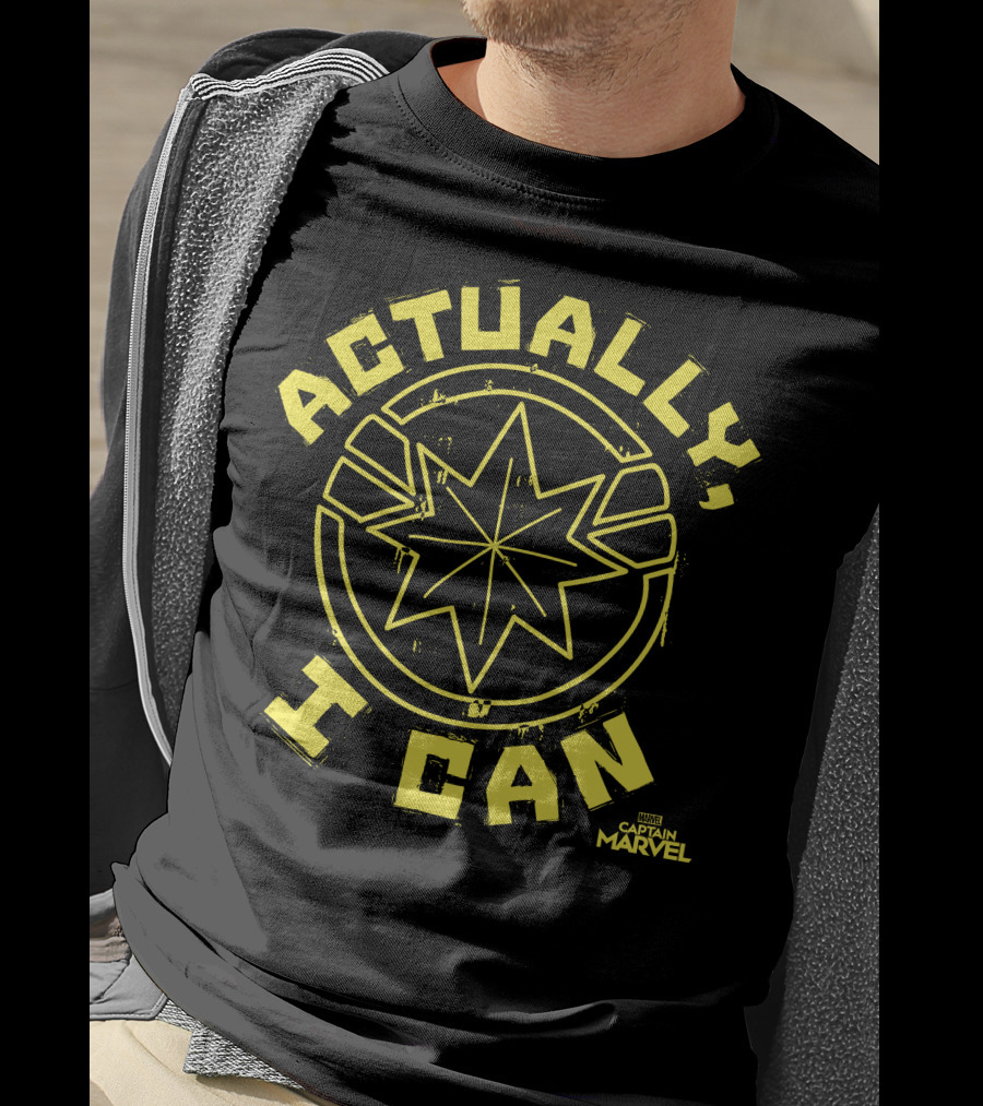 Captain Marvel Actually I Can Yellow Starburst T-Shirt
