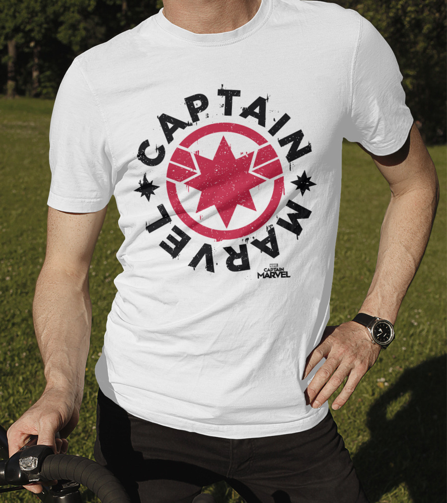 Captain Marvel Red Circle Star Emblem Distressed T-Shirt