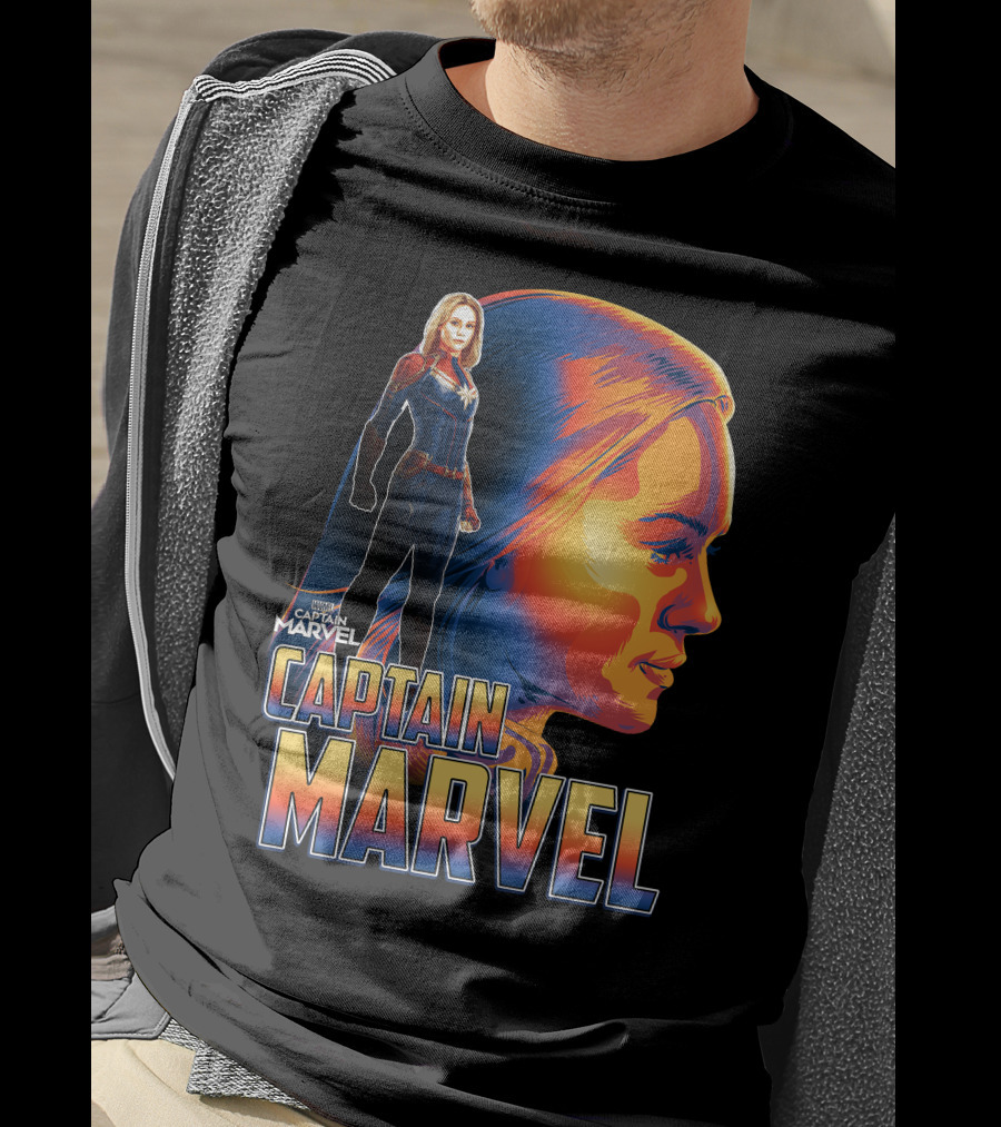 Captain Marvel Heroic Sunset Profile T-Shirt