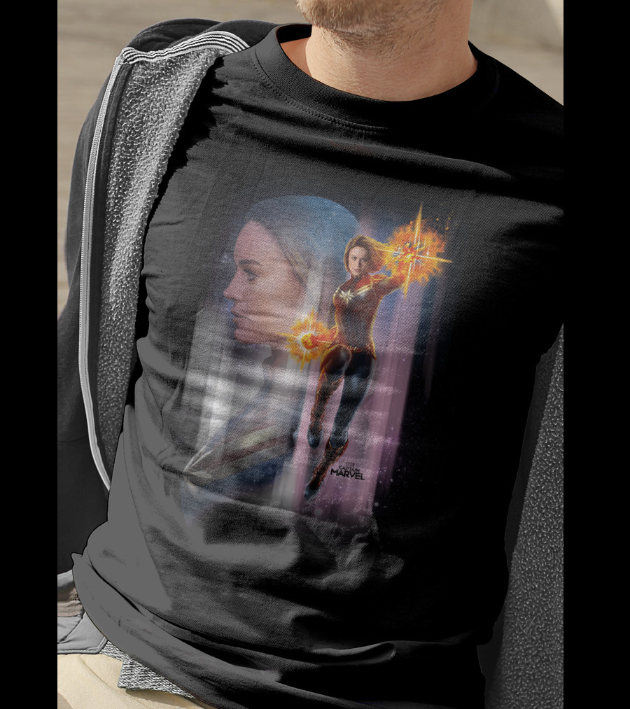 Captain Marvel Energy-Powered Heroic Flight In Space Adventure T-Shirt