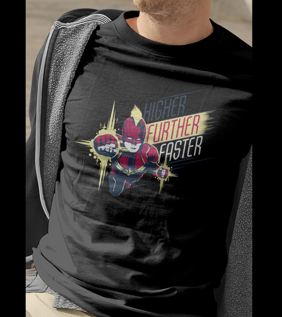Captain Marvel Higher Further Faster Bold Heroic Charge T-Shirt