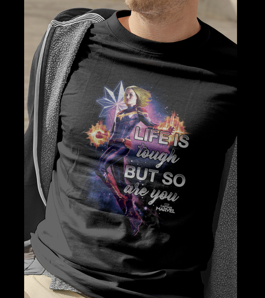 Captain Marvel Life Is Tough But So Are You Inspirational Quote Flight T-Shirt