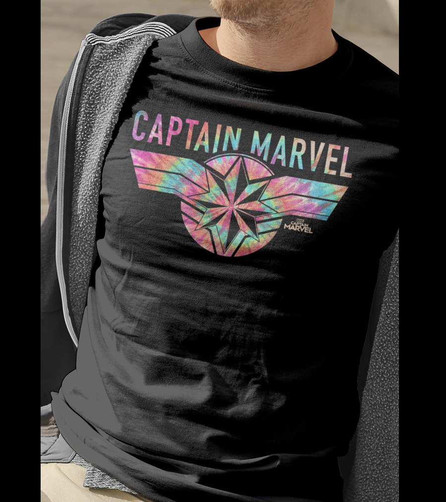 Captain Marvel Star Emblem Tie Dye Banner T-Shirt