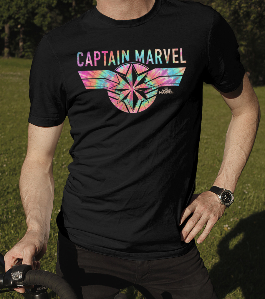Captain Marvel Star Emblem Tie Dye Banner T-Shirt